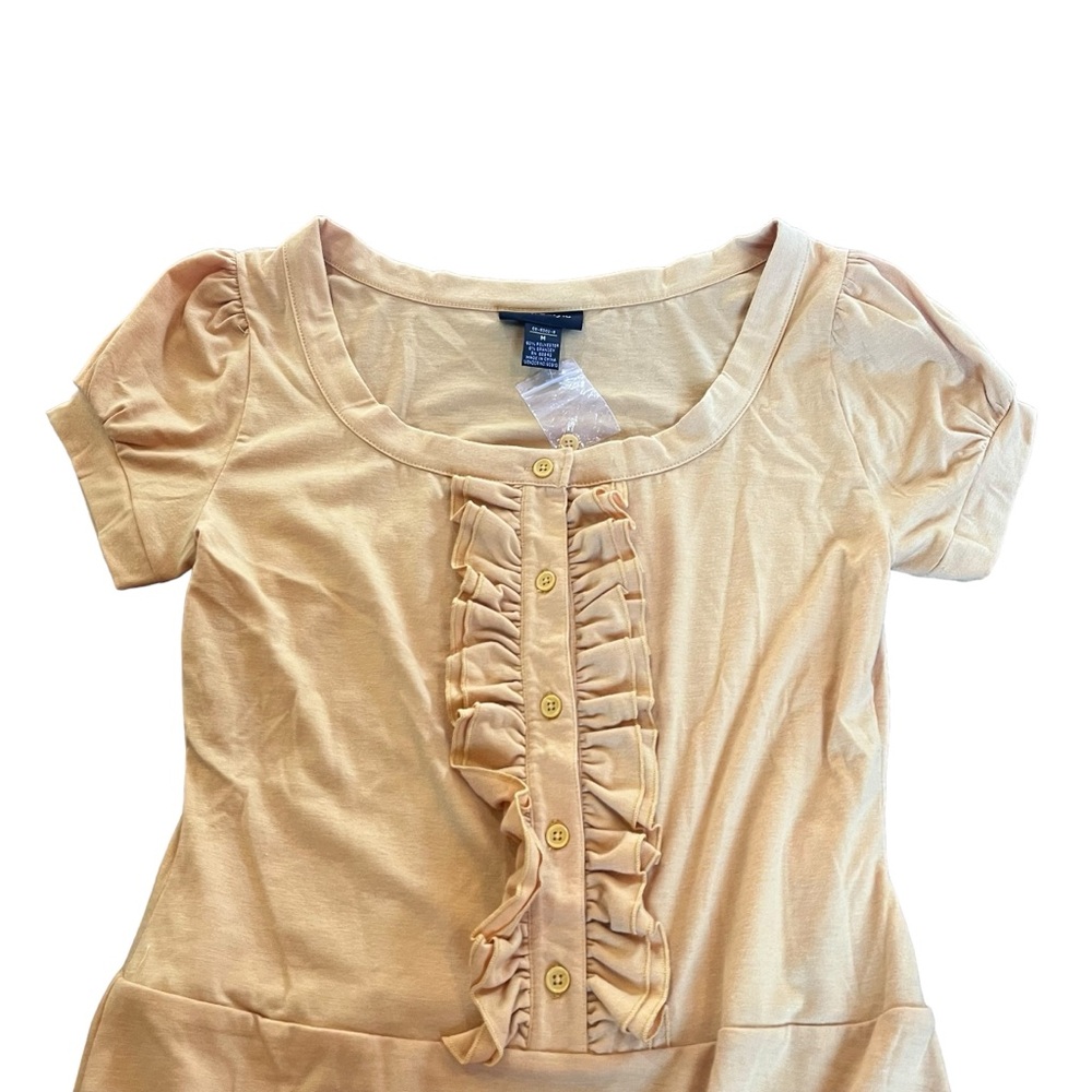 Metro Style Women’s Yellow Medium Button Ruffle Bodysuit Shirt Short Sleeve - Picture 4 of 8